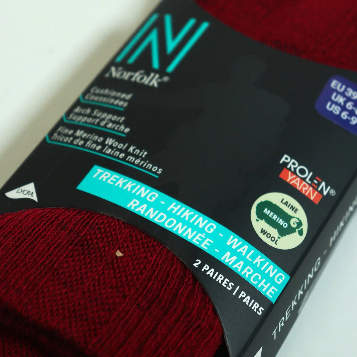 LEONARDO Merino Yünü Outdoor Yürüyüş Çorabı 2'li Paket Kırmız/Lacivert