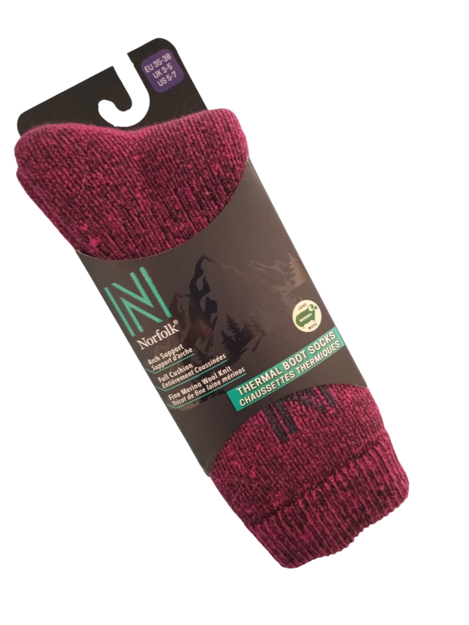 Nordique Merinos Yünü Tam Yastıklamalı Termal Outdoor Çorabı Magenta