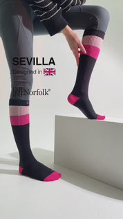 SEVILLA Gelişmiş Nem Kontrollü Light Compression Profesyonel Koşu Çorabı - Siyah/Gri