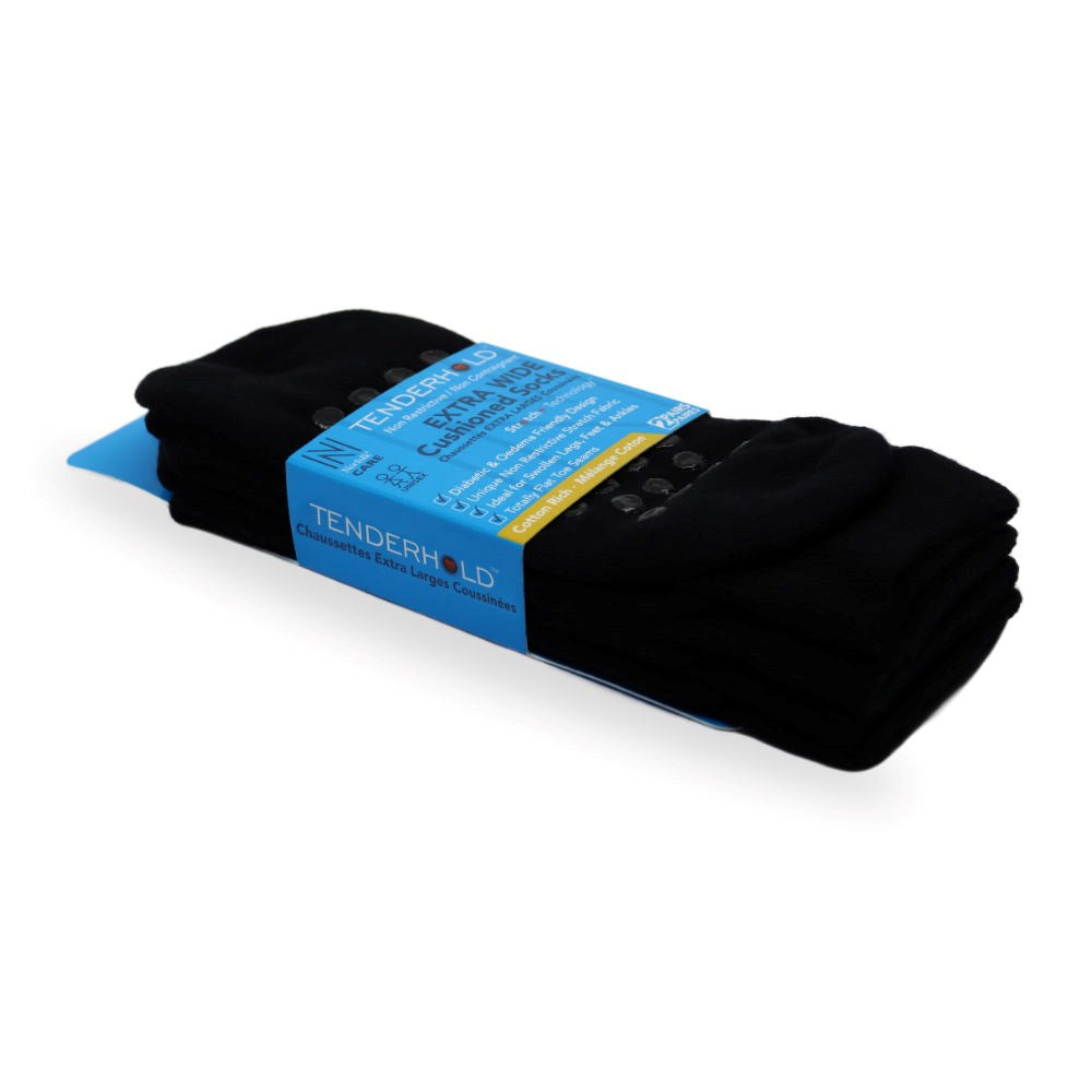 RIO Grip Yastıklı Ekstra Geniş Kaydırmaz Silikon Tabanlı Pamuklu Sağlık Çorabı 2'li Paket Siyah