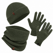 Winter Set %70 Merino Yünü Termal Bere Boyunluk ve Eldiven 3'lü Kış Seti - Yeşil