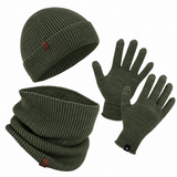 Winter Set %70 Merino Yünü Termal Bere Boyunluk ve Eldiven 3'lü Kış Seti - Yeşil