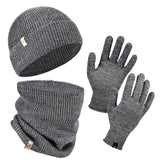 Winter Set %70 Merino Yünü Termal Bere Boyunluk ve Eldiven 3'lü Kış Seti - Gri