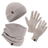 Winter Set %70 Merino Yünü Termal Bere Boyunluk ve Eldiven 3'lü Kış Seti - Krem
