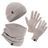 Winter Set %70 Merino Yünü Termal Bere Boyunluk ve Eldiven 3'lü Kış Seti - Krem