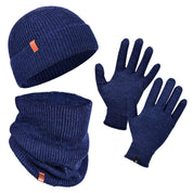 Winter Set %70 Merino Yünü Termal Bere Boyunluk ve Eldiven 3'lü Kış Seti - Lacivert