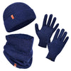 Winter Set %70 Merino Yünü Termal Bere Boyunluk ve Eldiven 3'lü Kış Seti - Lacivert