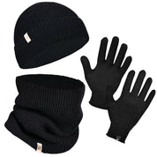 Winter Set %70 Merino Yünü Termal Bere Boyunluk ve Eldiven 3'lü Kış Seti - Siyah