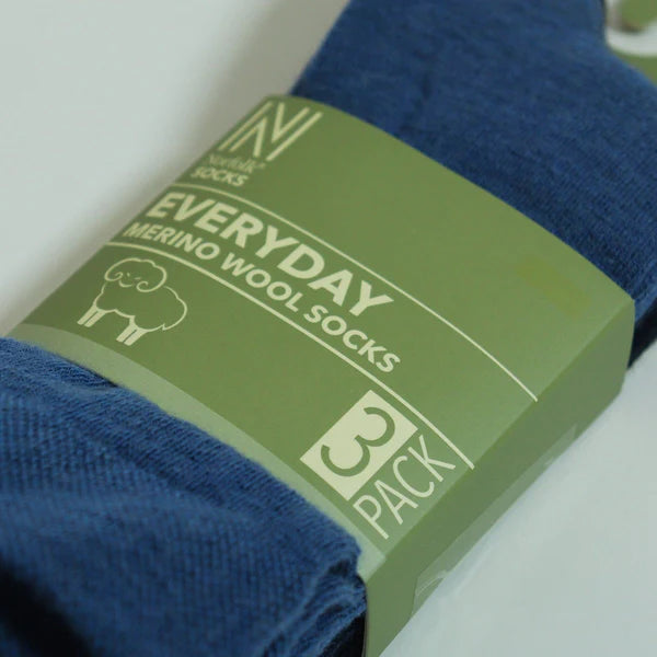 STOCKHOLM Merinos Yünü İnce Örgü Premium Gündelik Günlük Çorap 3'lü Paket Lacivert Tonları