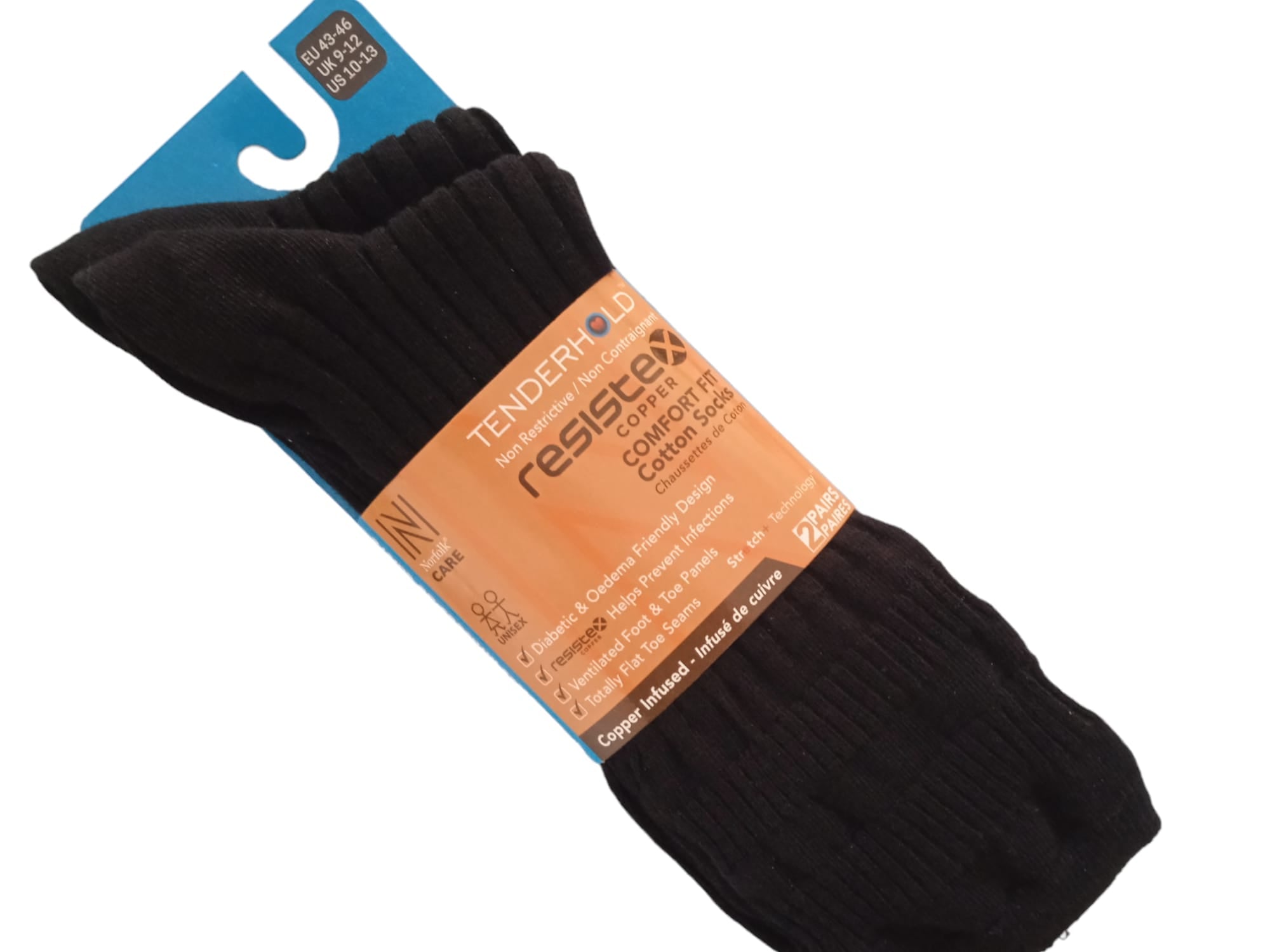 WICKLOW Resistex Bakır İnfüzyonlu Comfort Fit Pamuklu Diyabetik Çorap 2'li Paket Siyah