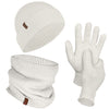 Winter Set %70 Merino Yünü Termal Bere Boyunluk ve Eldiven 3'lü Kış Seti - Ekru