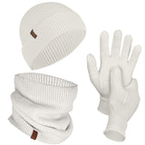 Winter Set %70 Merino Yünü Termal Bere Boyunluk ve Eldiven 3'lü Kış Seti - Ekru